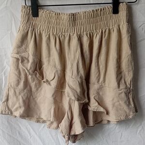 Pink Lily Women's Cream Ruffle Shorts Linen Blend Size M